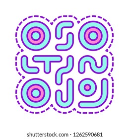 QR code. Technology icon. Simple logo. Colored sketch with dotted border on white background