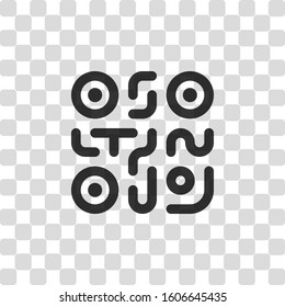 QR code. Technology icon. Simple logo. Black symbol on transparency grid