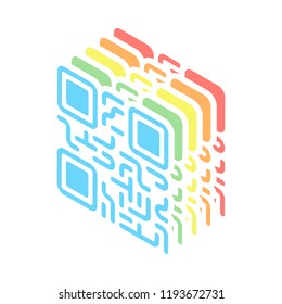 QR code. Technology icon. Stack of colorful isometric icons on white background