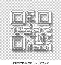 QR code. Technology icon. White outline sign with shadow on transparent background