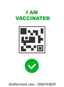 Plantilla de código Qr con la inscripción: estoy vacunado y una marca de verificación verde