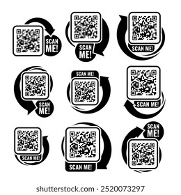 Qr code template set. Scan me icon for payment. QR code mockup Symbol. Vector illustration