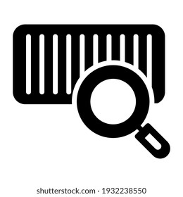 Qr code under magnifying glass, barcode scanning icon