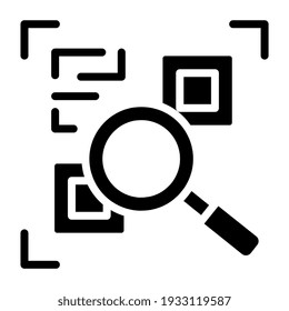 Qr code under magnifying glass, qr code scanning icon