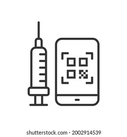 QR code vaccination line icon. Vector illustration on white background.