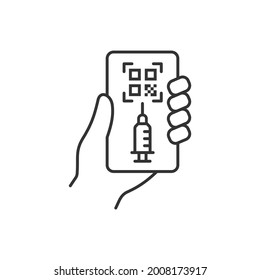 QR code of the vaccination passport line icon. Vector illustration on white background.