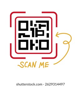 Qr code vector. Hand scanning Qr code with smartphone illustration. Barcodes with text scan me. Marketing and electronic commerce. Poster or banner for website. Flat vector