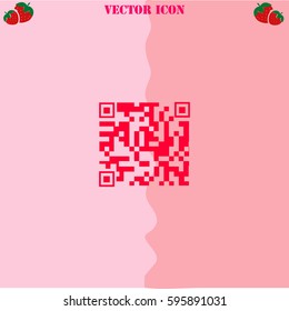 Qr code vector  icon. Strawberry Background.