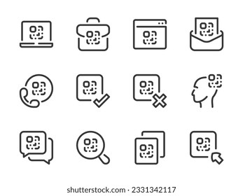 QR code vector line icons. Coded information outline icon set. Digital tag, Code scan, Encrypted data, Link barcode and more.