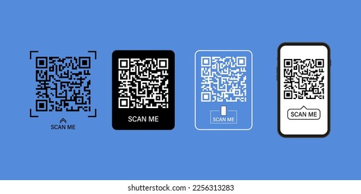 QR code vector set. QR code scan for phone. QR code for mobile app, payment and phone. Scan me phone tag. Vector illustration. 