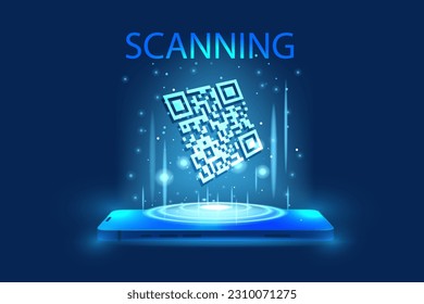 QR code verification banner. Verification concept for online shopping, shopping special offer promotion, and marketing via smartphone. 3d hand with smartphone scanning QR code. Template design for web