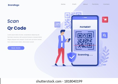 QR code verification illustration landing page. This design can be used for websites, landing pages, UI, mobile applications, posters, banners