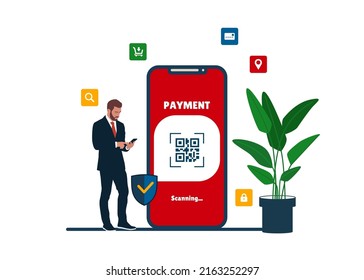 QR code verification illustration landing page. This design can be used for websites, landing pages, UI, mobile applications, posters, banners