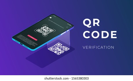 QR Code Verification Service Web Banner Isometric Vector