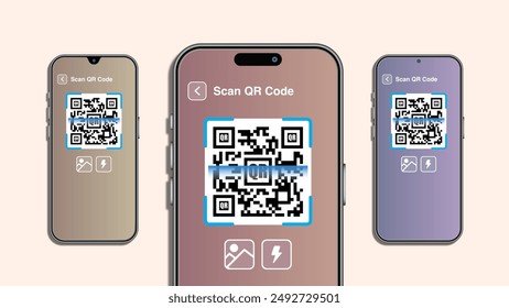 Plantilla de verificación de código QR con texto de "escanear código QR" para publicidad, folleto de marketing, folleto, página de destino, interfaz de usuario, Web, App móvil, folleto de Anuncio. Ilustración vectorial.