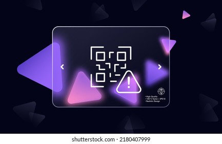 QR code with warning sign line icon. Encrypted Information, data, scan, scanner, follow the link, application. Technology concept. Glassmorphism style. Vector line icon for Business and Advertising.