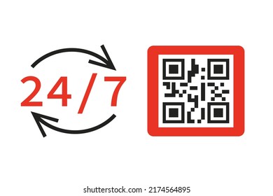 The QR code works around the clock. Vector illustration