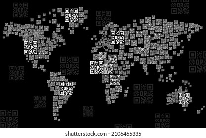 QR code World Map. Pandemic control, vaccination. Global identity. Vector illustration