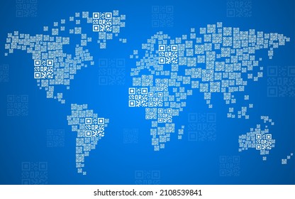 QR code World Map. Pandemic control, vaccination. Global identity. Vector illustration