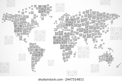 QR code World Map. Pandemic control, vaccination. Global identity. Vector illustration