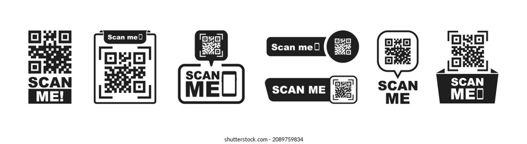 QR codes for smartphone. QR code with inscription scan me with smartphone. Scan me icon. Scan qr code icon for payment, mobile app and identification. Vector illustration.