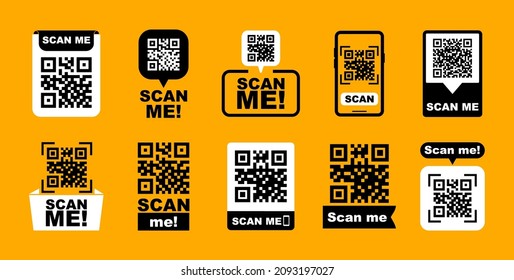 QR codes for smartphone. QR code with inscription scan me with smartphone. Scan me icon. Scan qr code icon for payment, mobile app and identification. Vector illustration