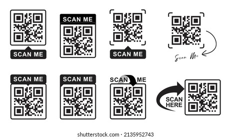 QR-Codes für Smartphone. QR-Code mit Inschrift scannen Sie mich mit Smartphone. Scannen Sie mir das Symbol. Scannen Sie das QR-Code-Symbol für Zahlung, mobile App und Identifikation. Vektorgrafik.