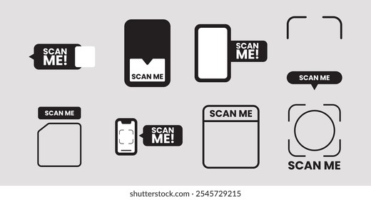 QR codes for smartphone. QR code with inscription scan me with smartphone. Scan me icon. Scan qr code icon for payment, mobile app and identification. Vector illustration.