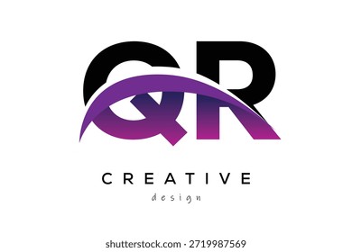 QR kreatives und modernes Buchstabenlogo Design mit kreativem lila Welle abstraktes letzteres Logo Konzept.