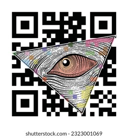 QR eyes code, Unique design that is suitable for application on clothes.  Illuminati eye is very close to the symbol of the Antichrist.