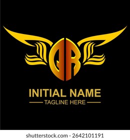 QR Golden Wing Emblem Logo with elegant gold wings, sleek and modern design. Ideal for branding, creative projects, luxury businesses, or artistic ventures.