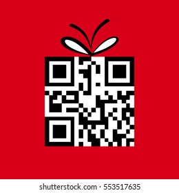 QR icon on the red background. Vector card.
