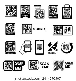Qr icon. Scan me icon set. Qr code symbol set.