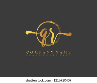 QR initial handwriting logo circle template vector