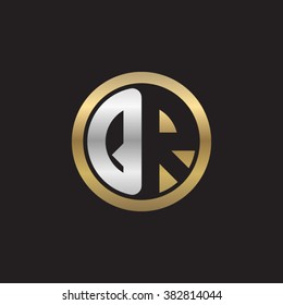 QR initial letters circle elegant logo golden silver black background