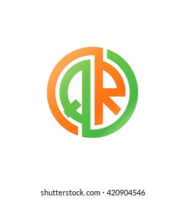 QR initial letters looping linked circle logo orange green