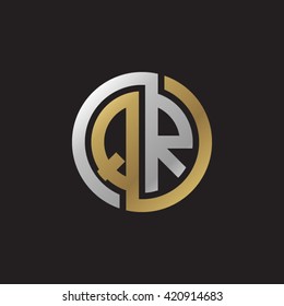 QR initial letters looping linked circle elegant logo golden silver black background