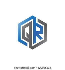 QR initial letters looping linked hexagon logo black gray blue
