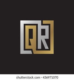 QR initial letters looping linked square elegant logo golden silver black background