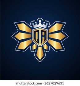 QR initial letters monogram logo for gaming with shield and eagle wing