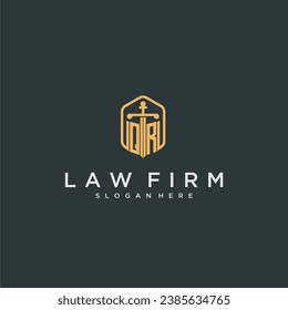 QR initial logo monogram with shield and sword style design for law firm