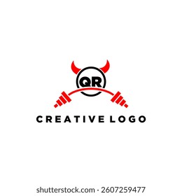 QR initial monogram for fitnes or gym logo with devil style design