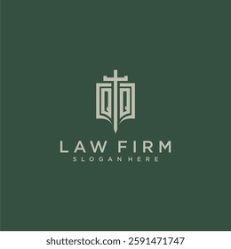 QR initial monogram for law firm with sword and shield logo image