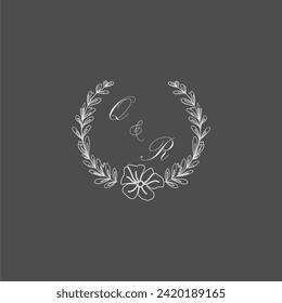 QR initial monogram wedding with creative leaf