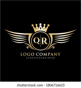 QR Letter Initial with Royal Wing Logo Template.