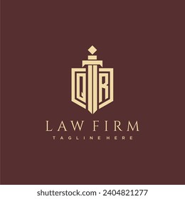 QR letter monogram for law firm with sword and shield logo image