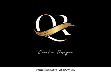 QR Letter Monogram Logo – Elegant Gold Brush Stroke Letter mark for Luxury Branding, Fashion, Boutique  Premium Identity Design

