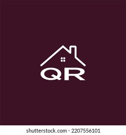 QR Letter Roof Shape Logo For Real Estate With House Icon Design