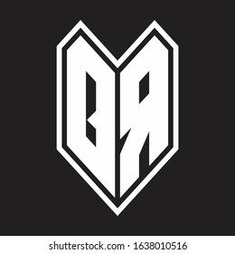 QR Logo monogram with emblem line style isolated on black background