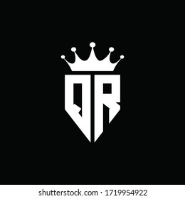 Estilo de emblema monograma del logotipo QR con plantilla de diseño de formas de la corona